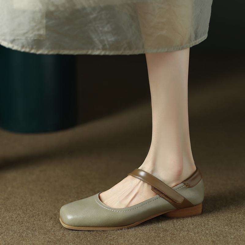Handmade Genuine Leather Color-Blocked Mary Jane Shoes for Women, Retro Low-Heeled Flats for Spring and Autumn 2025 Handmade Genuine Leather Color-Blocked Mary Jane Shoes for Women, Retro Low-Heeled Flats for Spring and Autumn 2025