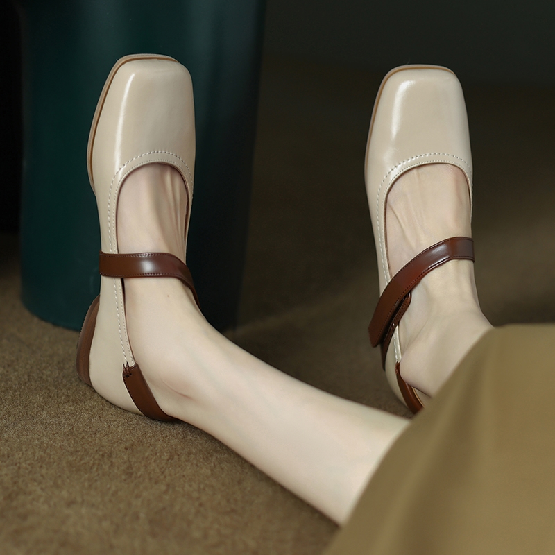 Handmade Genuine Leather Color-Blocked Mary Jane Shoes for Women, Retro Low-Heeled Flats for Spring and Autumn 2025 Handmade Genuine Leather Color-Blocked Mary Jane Shoes for Women, Retro Low-Heeled Flats for Spring and Autumn 2025