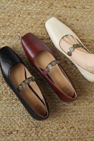 Handmade Genuine Leather One-Strap Mary Jane Flat Shoes for Women - Retro Chinese Style, Artistic Design, Vintage Charm