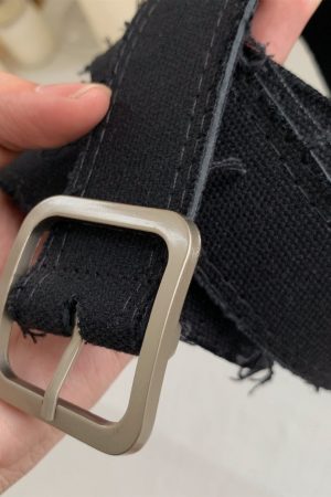 Handmade Mohair Edge Fabric Waist Belt - Black Unisex Harajuku Style, Versatile Design with Simple Buckle