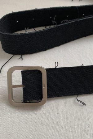 Handmade Mohair Edge Fabric Waist Belt - Black Unisex Harajuku Style, Versatile Design with Simple Buckle