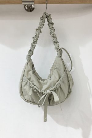 Handmade Pleated Nylon Drawstring Bag with Bow - Ballet Girl Style Crossbody Underarm Bag