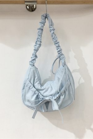 Handmade Pleated Nylon Drawstring Bag with Bow - Ballet Girl Style Crossbody Underarm Bag