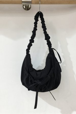 Handmade Pleated Nylon Drawstring Bag with Bow - Ballet Girl Style Crossbody Underarm Bag