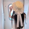 Handmade Straw Hat with Flowing Ribbons and Lace Sunshade Bow for JK Uniform Accessories - Cute Pudding Bear Style
