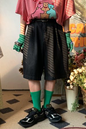 Handmade Washable Denim Wide-Leg Five-Point Shorts - Summer Retro Loose Slim Straight Basic Pants for Y2K Korean Style Fashion