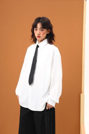 Handmade White Silk Loose Draped Shirt for Unisex - Wrinkle-Resistant, Versatile Design with Tie - Perfect for Y2K and Casual Chic Looks