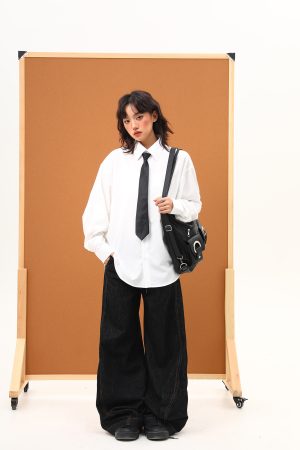 Handmade White Silk Loose Draped Shirt for Unisex - Wrinkle-Resistant, Versatile Design with Tie - Perfect for Y2K and Casual Chic Looks