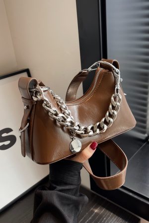 Handmade Women's Textured Chain Crossbody Bag - 2025 New Style Shoulder Underarm Bag for Chic Everyday Wear