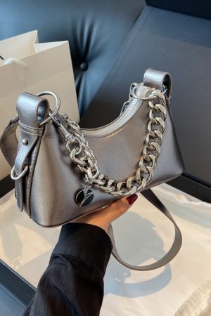Handmade Women's Textured Chain Crossbody Bag - 2025 New Style Shoulder Underarm Bag for Chic Everyday Wear