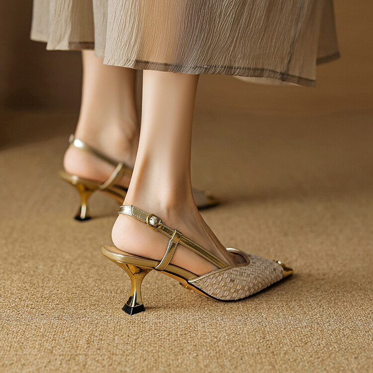 Handmade Woven Backless High Heels - Summer Metal Toe Sandals for Women, Trendy Fashion Footwear Handmade Woven Backless High Heels - Summer Metal Toe Sandals for Women, Trendy Fashion Footwear