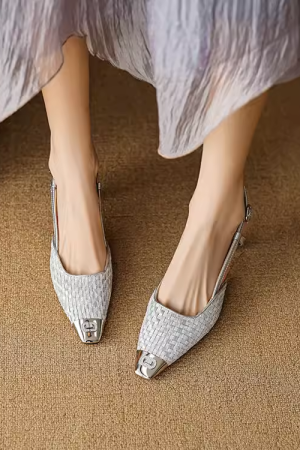Handmade Woven Backless High Heels - Summer Metal Toe Sandals for Women, Trendy Fashion Footwear