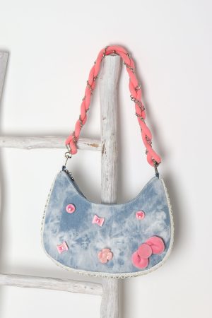 Handmade Woven Chain Crossbody Bag for Women - Cute Cat Cowboy Design, 2025 New Pink Underarm Bag, Stylish Y2K Fashion