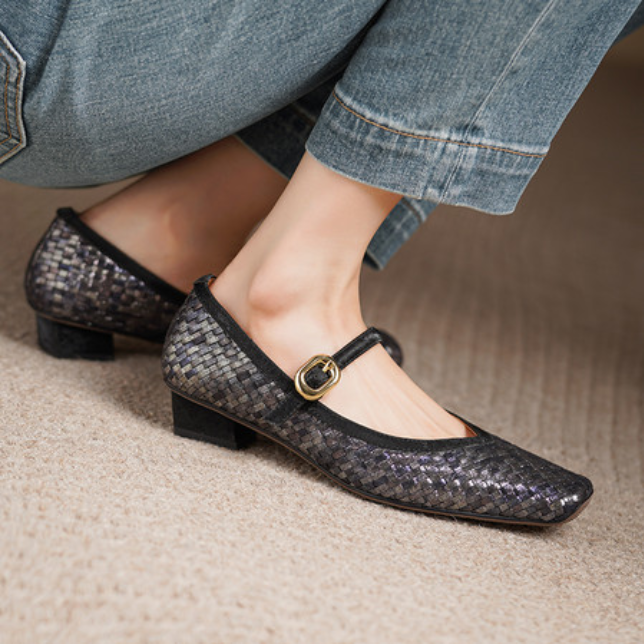 Handmade Woven One-Strap Chunky Heel Mary Jane Shoes for Women - Italian Style, Shallow Mouth Design, Trendy Fashion Footwear Handmade Woven One-Strap Chunky Heel Mary Jane Shoes for Women - Italian Style, Shallow Mouth Design, Trendy Fashion Footwear