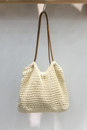 Handmade Woven Tote Bag - Retro Forest Style Cotton Shoulder Bag for Casual Vacations - Literary-Inspired Niche Design