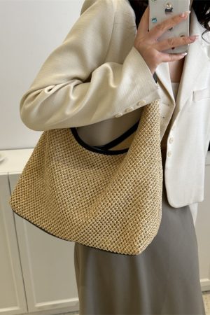 Handwoven Women's Vintage Tote Bag - Trendy Straw Woven Shoulder Bag with Large Capacity for Everyday Use