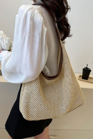 Handwoven Women's Vintage Tote Bag - Trendy Straw Woven Shoulder Bag with Large Capacity for Everyday Use