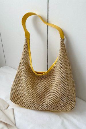 Handwoven Women's Vintage Tote Bag - Trendy Straw Woven Shoulder Bag with Large Capacity for Everyday Use