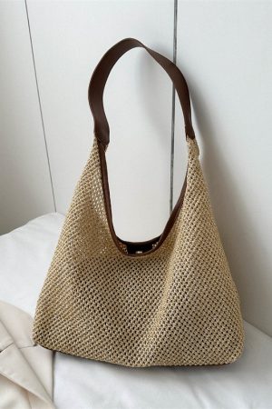 Handwoven Women's Vintage Tote Bag - Trendy Straw Woven Shoulder Bag with Large Capacity for Everyday Use