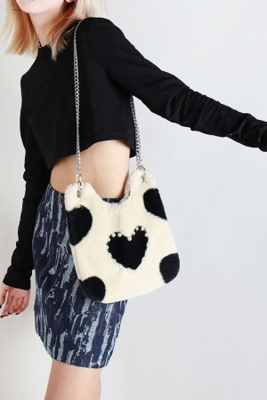Heart-Shaped Plush Tote Bag for Women - Cute Casual Shoulder & Crossbody Bag in Sweet Cool Style for Autumn & Winter