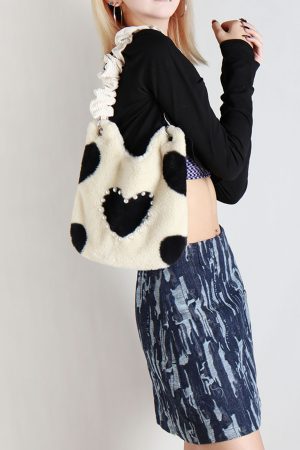 Heart-Shaped Plush Tote Bag for Women - Cute Casual Shoulder & Crossbody Bag in Sweet Cool Style for Autumn & Winter