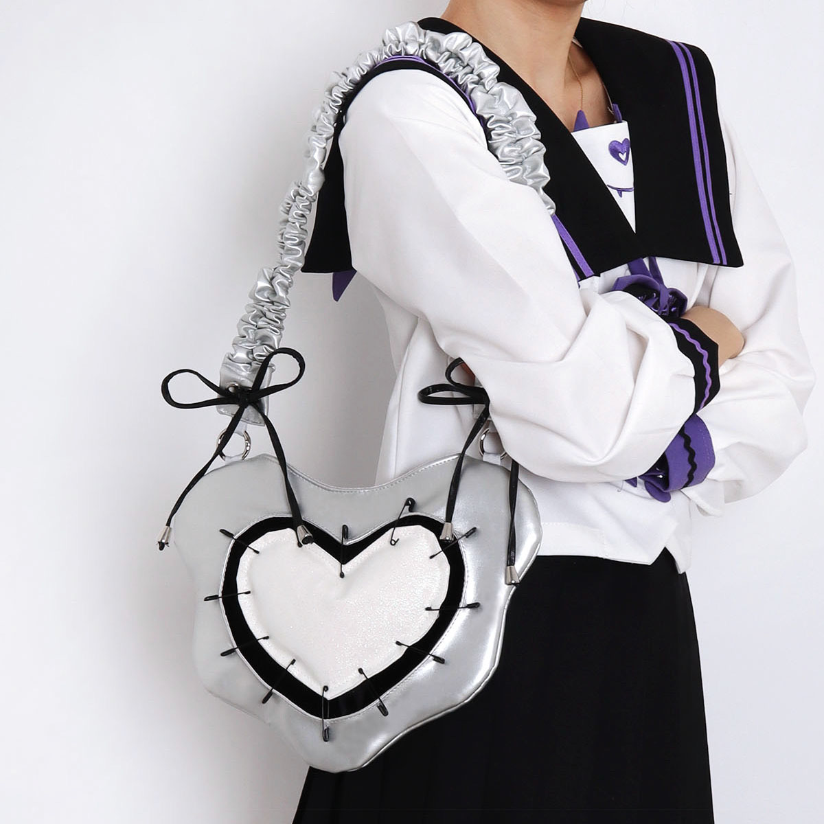 Heart Underarm Bag for JK Students - Sweet Cool Girl Versatile Shoulder Crossbody Lolita Style Fashion Bag Heart Underarm Bag for JK Students - Sweet Cool Girl Versatile Shoulder Crossbody Lolita Style Fashion Bag