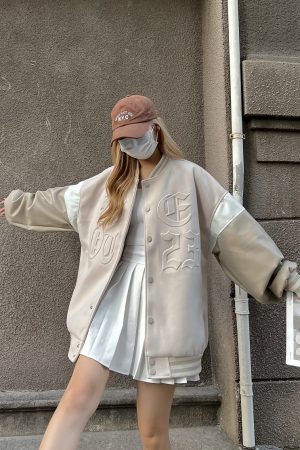 Heartbeat Signal Hip-Hop Letter Woolen Spliced Baseball Jacket for Men and Women - Loose Couples Outerwear, Y2K Style