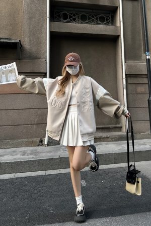 Heartbeat Signal Hip-Hop Letter Woolen Spliced Baseball Jacket for Men and Women - Loose Couples Outerwear, Y2K Style