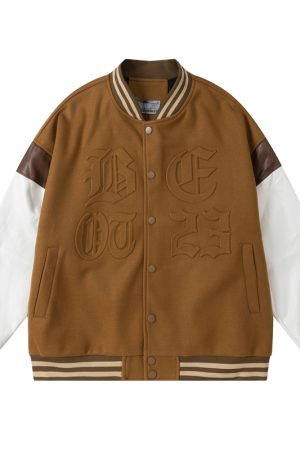 Heartbeat Signal Hip-Hop Letter Woolen Spliced Baseball Jacket for Men and Women - Loose Couples Outerwear, Y2K Style