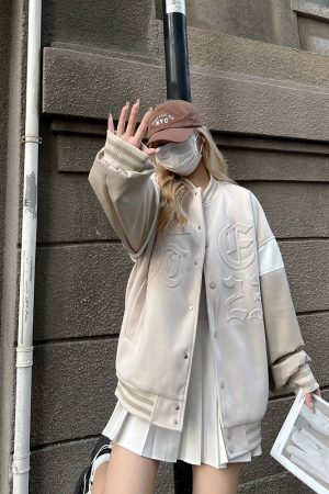 Heartbeat Signal Hip-Hop Letter Woolen Spliced Baseball Jacket for Men and Women - Loose Couples Outerwear, Y2K Style