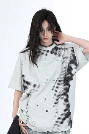 Heavy-Duty American-Style Gray Short Sleeve T-Shirt for Women - Sit and Eat Until the Mountains Are Empty - Casual Loose Fit