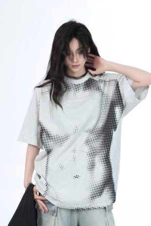 Heavy-Duty American-Style Gray Short Sleeve T-Shirt for Women - Sit and Eat Until the Mountains Are Empty - Casual Loose Fit