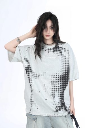 Heavy-Duty American-Style Gray Short Sleeve T-Shirt for Women - Sit and Eat Until the Mountains Are Empty - Casual Loose Fit