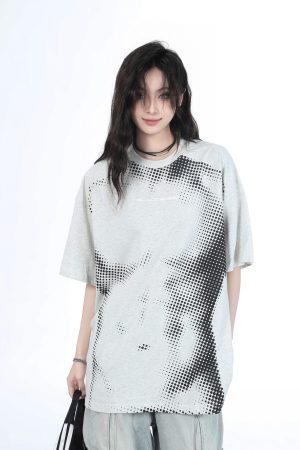 Heavy-Duty American-Style Gray Short Sleeve T-Shirt for Women - Sit and Eat Until the Mountains Are Empty - Casual Loose Fit