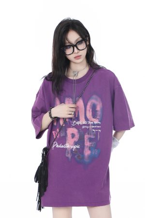 Heavy-Duty Washed Cotton Short-Sleeve T-Shirt for Women - American Trendy Summer Loose Fit, INS Style, Casual Mountain Print