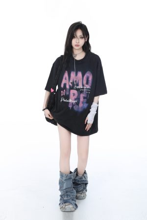 Heavy-Duty Washed Cotton Short-Sleeve T-Shirt for Women - American Trendy Summer Loose Fit, INS Style, Casual Mountain Print