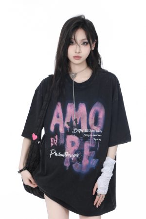 Heavy-Duty Washed Cotton Short-Sleeve T-Shirt for Women - American Trendy Summer Loose Fit, INS Style, Casual Mountain Print