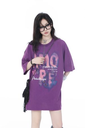 Heavy-Duty Washed Cotton Short-Sleeve T-Shirt for Women - American Trendy Summer Loose Fit, INS Style, Casual Mountain Print