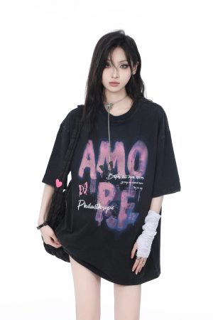 Heavy-Duty Washed Cotton Short-Sleeve T-Shirt for Women - American Trendy Summer Loose Fit, INS Style, Casual Mountain Print