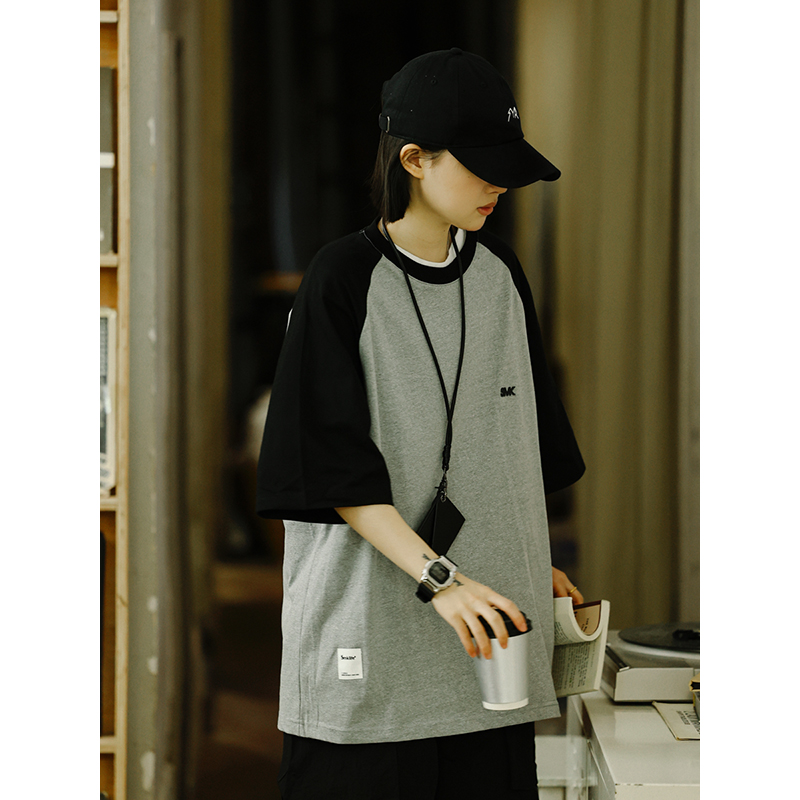 Heavyweight 280g Patchwork Retro T-Shirt for Men, Raglan Sleeve Loose Japanese Style Short Sleeve Top, Summer Trend 90s Fashion Heavyweight 280g Patchwork Retro T-Shirt for Men, Raglan Sleeve Loose Japanese Style Short Sleeve Top, Summer Trend 90s Fashion