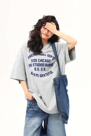 Heavyweight American Vintage Flocked Letter Short Sleeve T-Shirt for Women - Loose Fit, Versatile Summer Tee, 90s Inspired Fashion