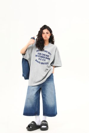 Heavyweight American Vintage Flocked Letter Short Sleeve T-Shirt for Women - Loose Fit, Versatile Summer Tee, 90s Inspired Fashion