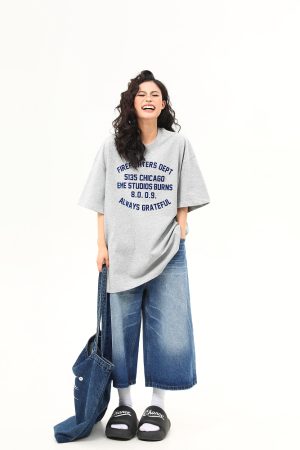 Heavyweight American Vintage Flocked Letter Short Sleeve T-Shirt for Women - Loose Fit, Versatile Summer Tee, 90s Inspired Fashion