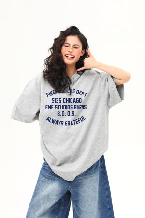 Heavyweight American Vintage Flocked Letter Short Sleeve T-Shirt for Women - Loose Fit, Versatile Summer Tee, 90s Inspired Fashion