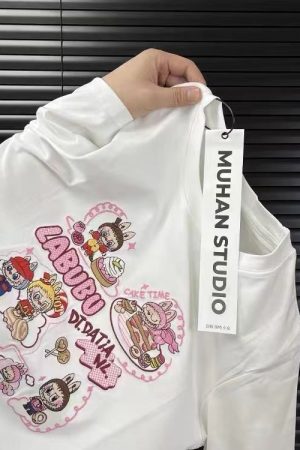 Heavyweight Embroidered Cartoon T-Shirt for Women - Cute Short Sleeve Summer Top in Gray - Age-Reducing Pure Cotton, 2025 Fashion