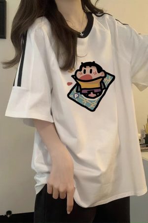 Heavyweight Pure Cotton White Short-Sleeve T-Shirt for Girls with Three Stripes and Spliced Design - Summer Raglan Top for Juniors