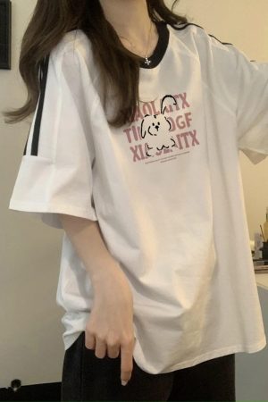 Heavyweight Pure Cotton White Short-Sleeve T-Shirt for Girls with Three Stripes and Spliced Design - Summer Raglan Top for Juniors