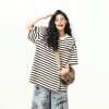 Heavyweight Striped Short Sleeve T-Shirt for Men and Women, Vintage 90s Loose Fit Couple Top, Versatile Casual Wear