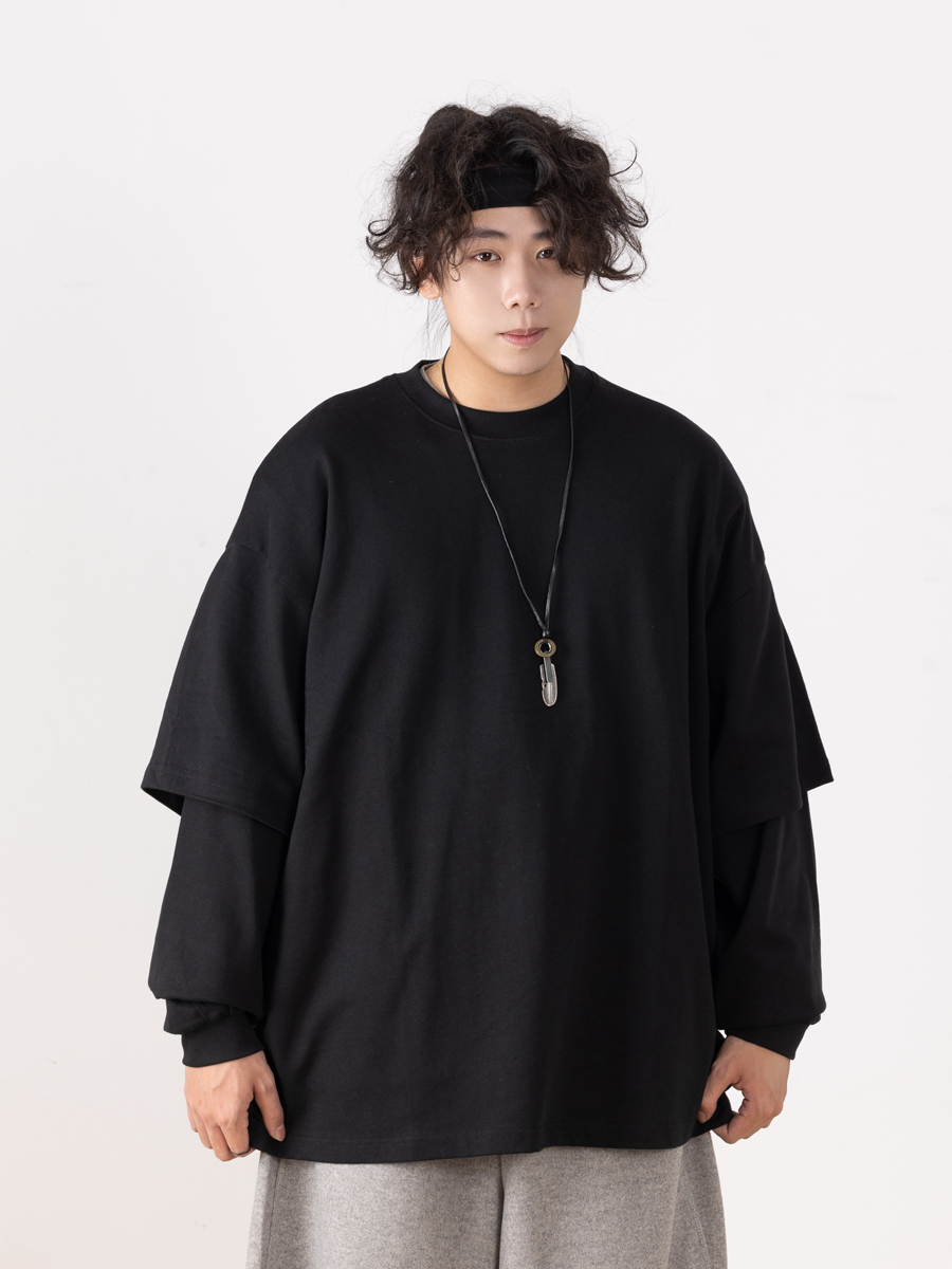 Heavyweight Two-Piece Long Sleeve T-Shirt for Men - Regular Fit Casual Base Layer Top for Spring and Autumn Fashion Heavyweight Two-Piece Long Sleeve T-Shirt for Men - Regular Fit Casual Base Layer Top for Spring and Autumn Fashion