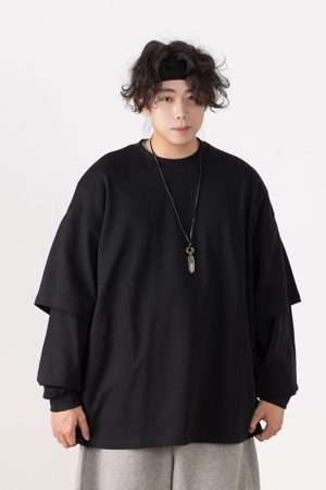 Heavyweight Two-Piece Long Sleeve T-Shirt for Men - Regular Fit Casual Base Layer Top for Spring and Autumn Fashion